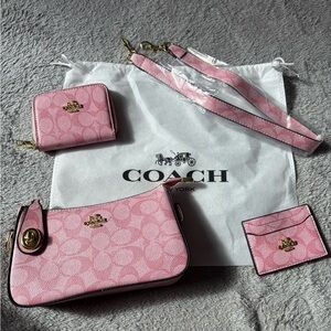 Coach Pink Signature Crossbody Set with Cardholder & Pouch